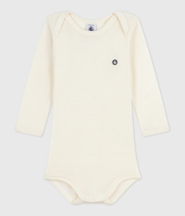 Lang&auml;rmeliger Baby-Body aus Wolle und Baumwolle beige