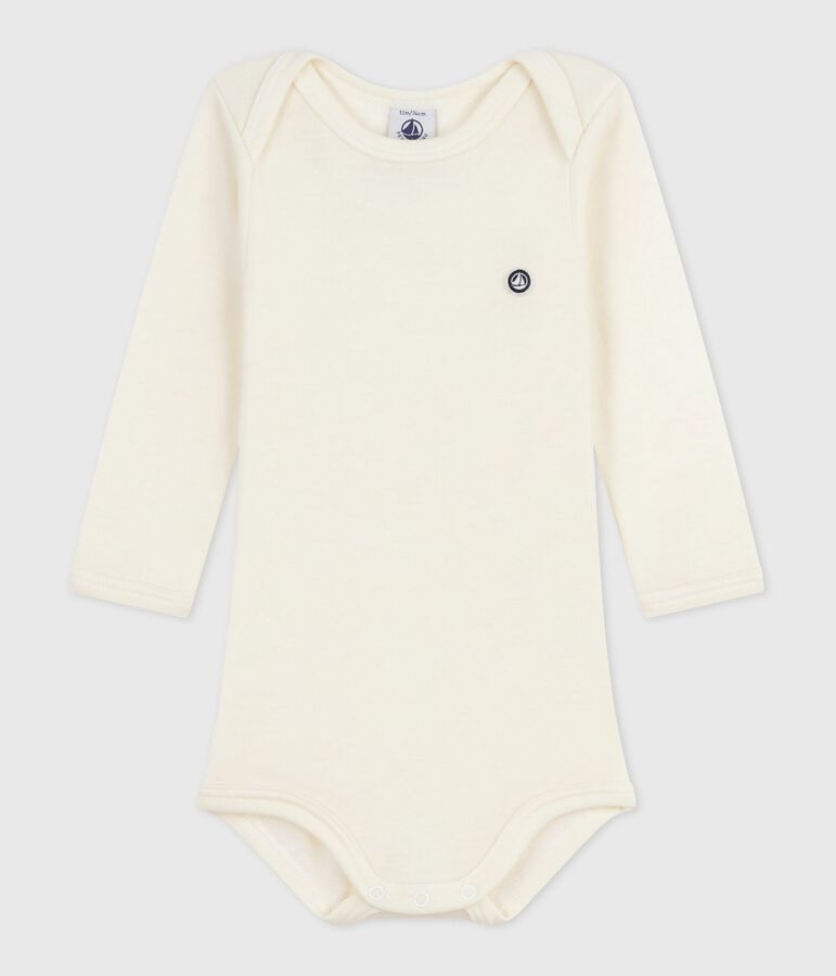 Lang&auml;rmeliger Baby-Body aus Wolle und Baumwolle beige
