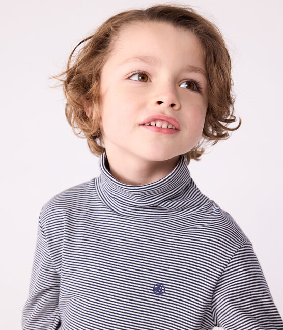 Kinder-Rollkragenshirt aus Baumwolle für Mädchen und Jungen blau SMOKING/weiss MARSHMALLOW