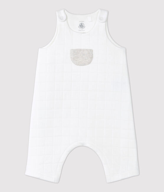Baby-Latzhose aus gesteppter Bio-Baumwolle weiss MARSHMALLOW