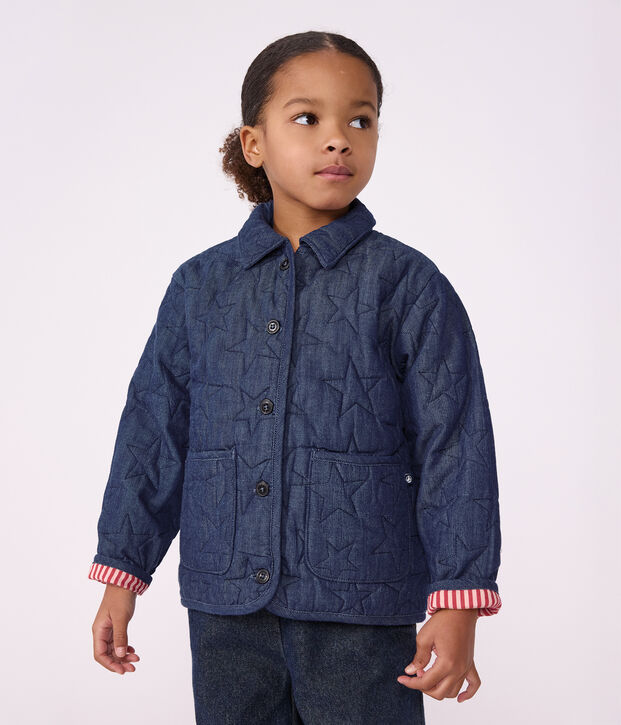 Kinder-Jacke aus einfarbigem Denim mit Sternen blau
