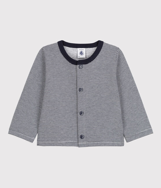 Baby-Cardigan aus dickem Jersey mit Ringelstreifen blau SMOKING/weiss MARSHMALLOW