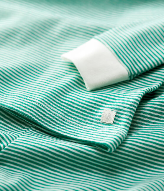 Snugfit-Kinderpyjama aus Bio-Baumwolle mit Ringelstreifen für Jungen grün PIVERT/weiss MARSHMALLOW