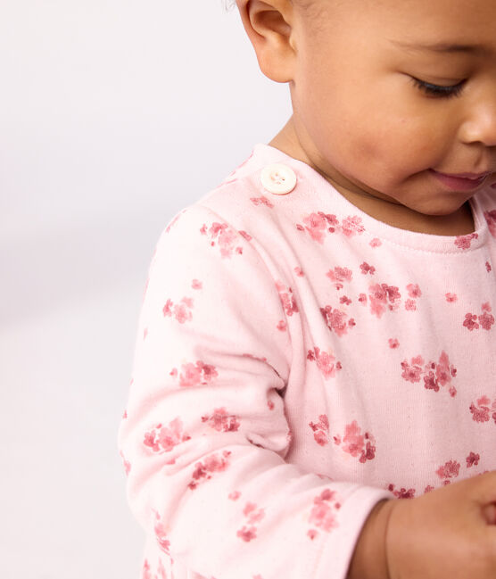 Langärmeliges Baby-Kleid aus Baumwolle mit Blumenmuster rosa JOLI/weiss MULTICO
