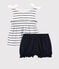 Baby-Ensemble aus Bluse + Bloomers aus Baumwolle/Leinen für Mädchen weiss MARSHMALLOW/blau MEDIEVAL