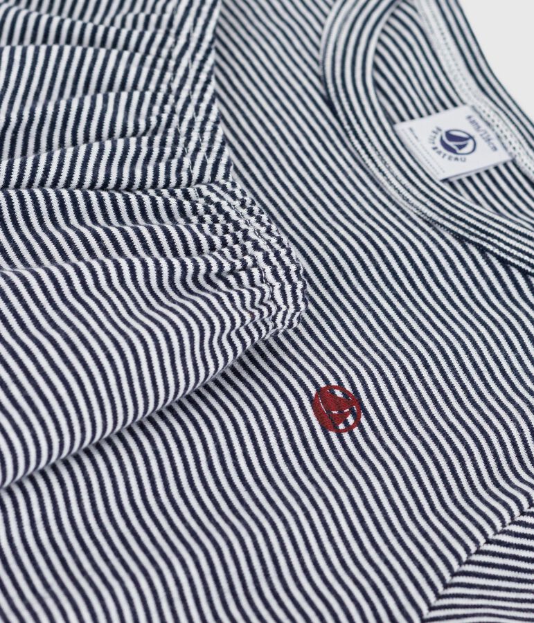 Kinder-Kurzpyjama aus Baumwolle mit Streifen blau/weiss