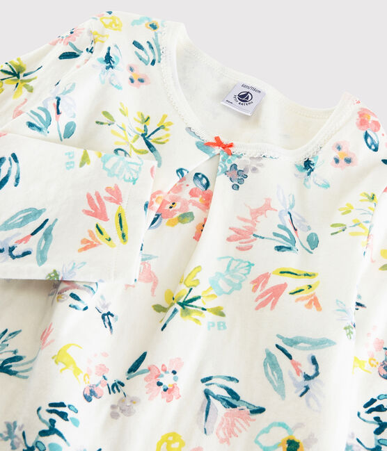 Kinderpyjama aus Doppeljersey mit Frühlingsblumenmotiv für Mädchen weiss MARSHMALLOW/weiss MULTICO