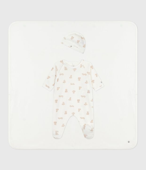 Baby-Geschenkset aus bedruckter Baumwolle weiss/BRUN