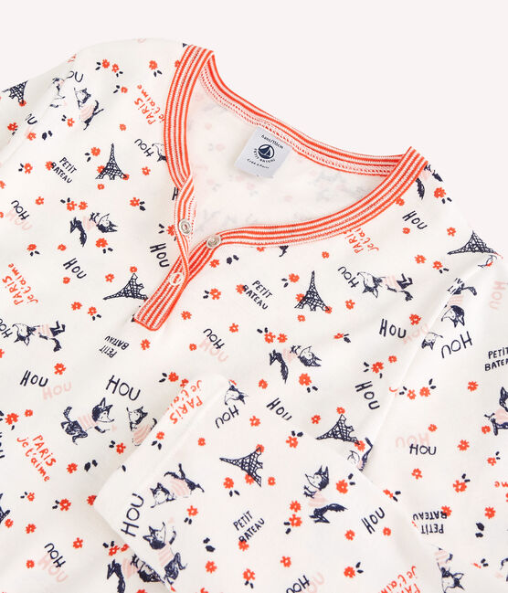 Nachthemd aus Bio-Baumwolle mit Paris-Print für Mädchen weiss MARSHMALLOW/weiss MULTICO