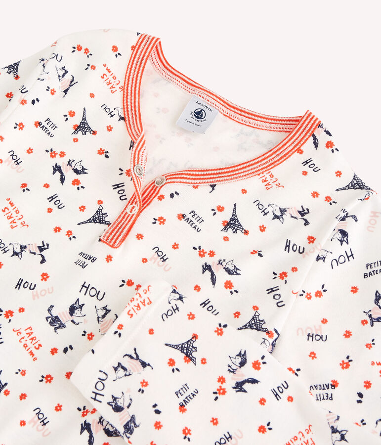 Nachthemd aus Bio-Baumwolle mit Paris-Print f&uuml;r M&auml;dchen weiss/vielfarbig