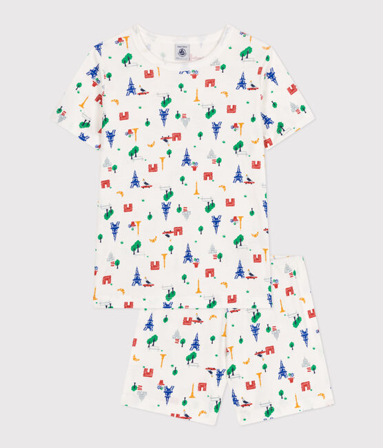 Kurzer Kinderpyjama aus Baumwolle mit Paris-Printmotiv weiss MARSHMALLOW/weiss MULTICO