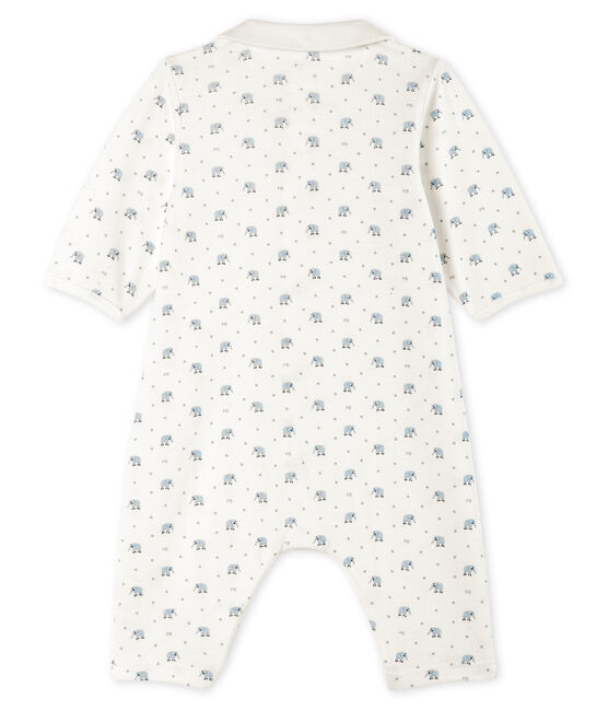 Baby-Strampler ohne Fuß aus Rippstrick weiss MARSHMALLOW/weiss MULTICO