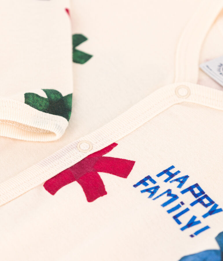 Strampler Happy Family aus Baumwolle ohne F&uuml;&szlig;e naturfarben/vielfarbig
