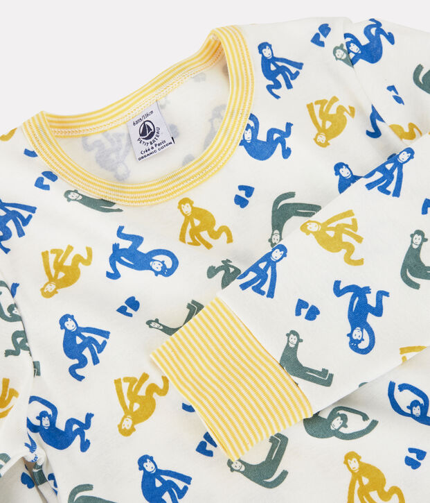Kinderpyjama aus Baumwolle mit phosphoreszierenden Affen f&uuml;r Jungen weiss/vielfarbig