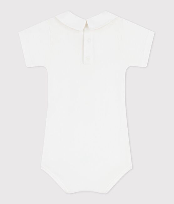 Baby-Body mit besticktem Kragen aus einfarbiger Baumwolle weiss MARSHMALLOW