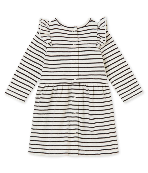 Baby M&auml;dchenKleid mit Marinestreifen weiss/grau