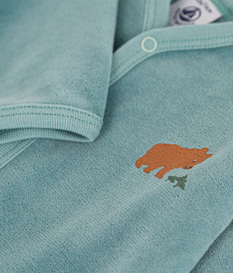 Strampler aus Nicki mit B&auml;rmotiv gr&uuml;n