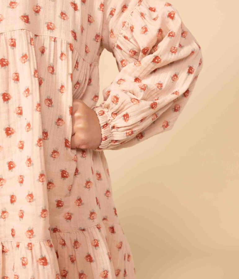 Lang&auml;rmeliges Kleid mit Blumenprint aus Baumwollgaze f&uuml;r Kinder/M&auml;dchen rosa SALINE/weiss MULTICO