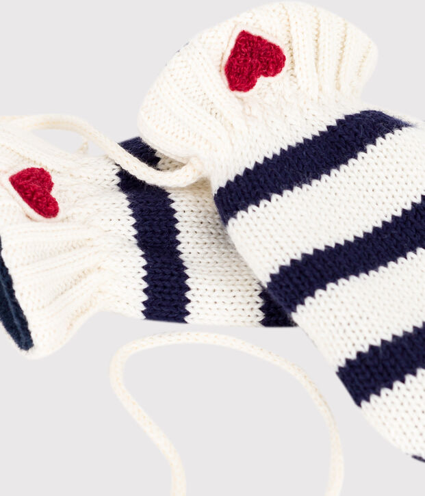 Baby-F&auml;ustlinge aus Strick mit Streifen und Fleece-Futter blau/blau