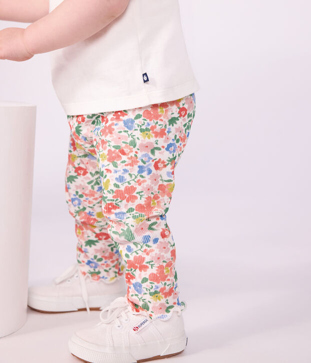 Baby-Leggings aus Baumwolle mit Blumenmuster weiss/vielfarbig