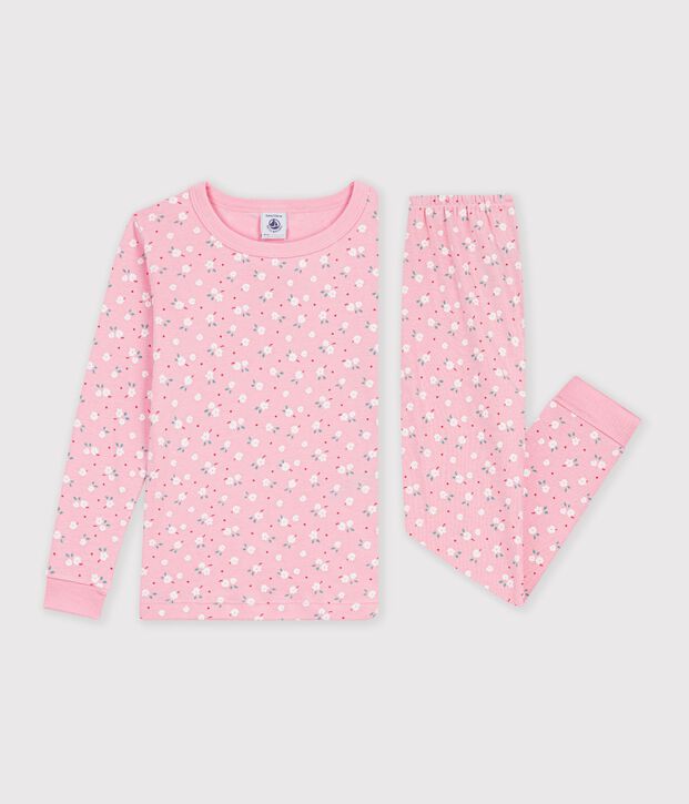 Eng anliegender Kinder-Pyjama aus gemusterter Baumwolle rosa/vielfarbig