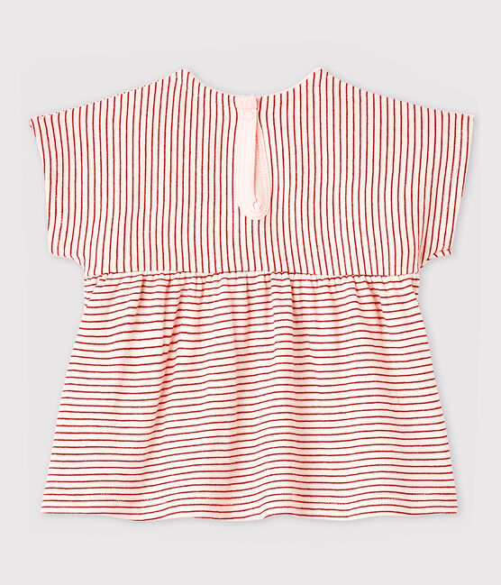 Kurzärmelige Baby-Bluse aus gestreiftem, gedoppeltem Jersey für Mädchen rosa FLEUR/rosa COPPER