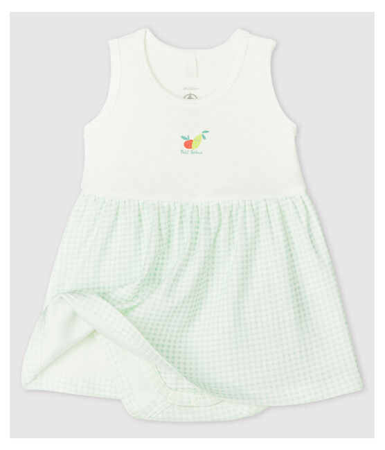 Baby-Body-Kleid aus Bio-Baumwolle für Mädchen weiss MARSHMALLOW/blau HAITI