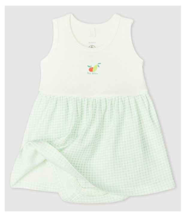 Baby-Body-Kleid aus Bio-Baumwolle f&uuml;r M&auml;dchen weiss/blau