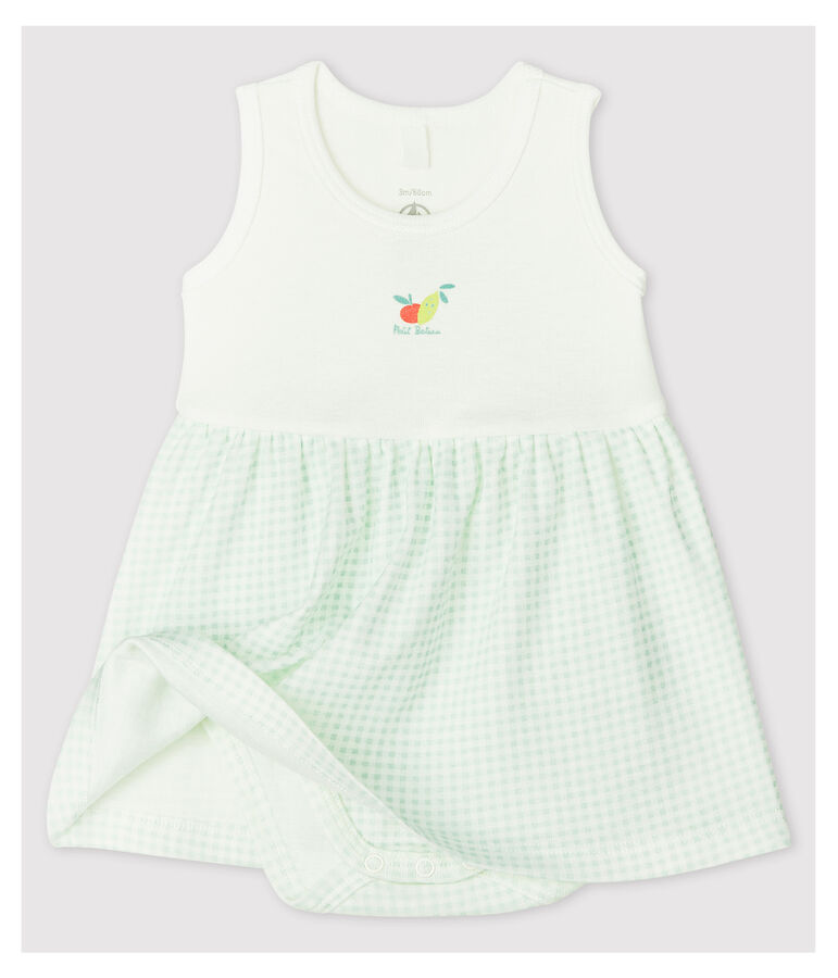 Baby-Body-Kleid aus Bio-Baumwolle f&uuml;r M&auml;dchen weiss/blau