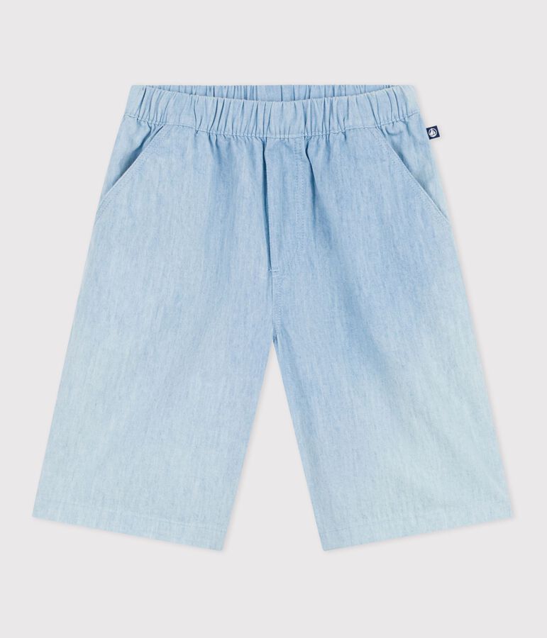 Kinder-Bermudashorts aus einfarbiger Baumwolle blau BLEU CLAIR