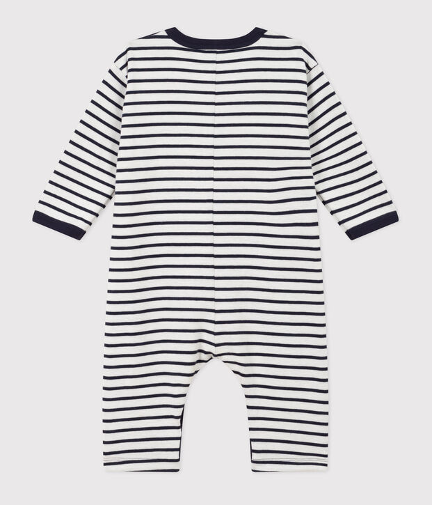 Baby-Langoverall aus dickem Jersey im Streifenlook weiss/blau