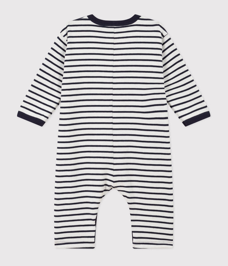 Baby-Langoverall aus dickem Jersey im Streifenlook weiss MARSHMALLOW/blau SMOKING