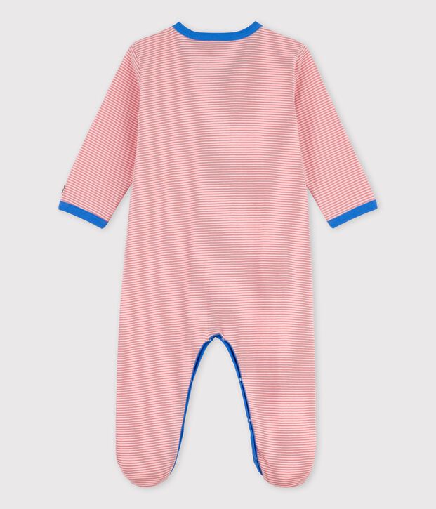 Gestreifter Baby-Strampler aus Bio-Baumwolle rosa/weiss