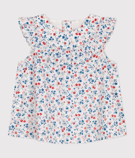 Ärmellose Baby-Bluse aus Baumwolle mit Blumenmuster weiss MARSHMALLOW/weiss MULTICO