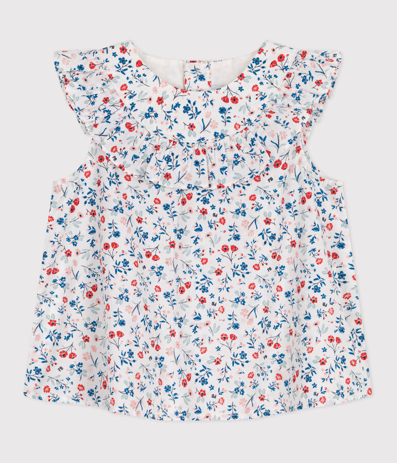 &Auml;rmellose Baby-Bluse aus Baumwolle mit Blumenmuster weiss MARSHMALLOW/weiss MULTICO