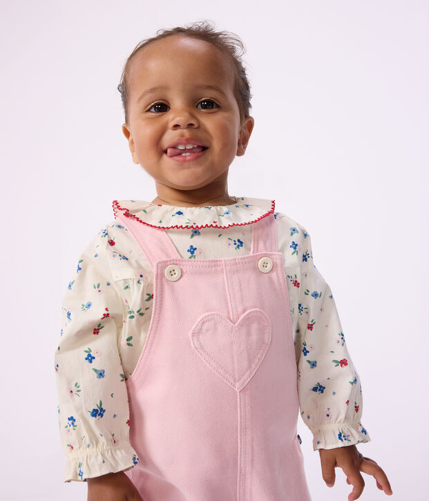 Lang&auml;rmelige Baby-Bluse aus Baumwolle mit Blumenmuster weiss/vielfarbig