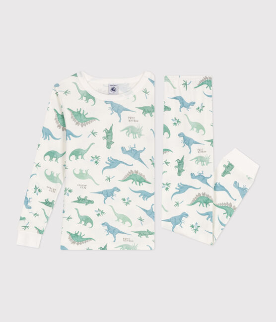 Sehr taillierter Kinderpyjama aus bedruckter Baumwolle  weiss MARSHMALLOW/weiss MULTICO