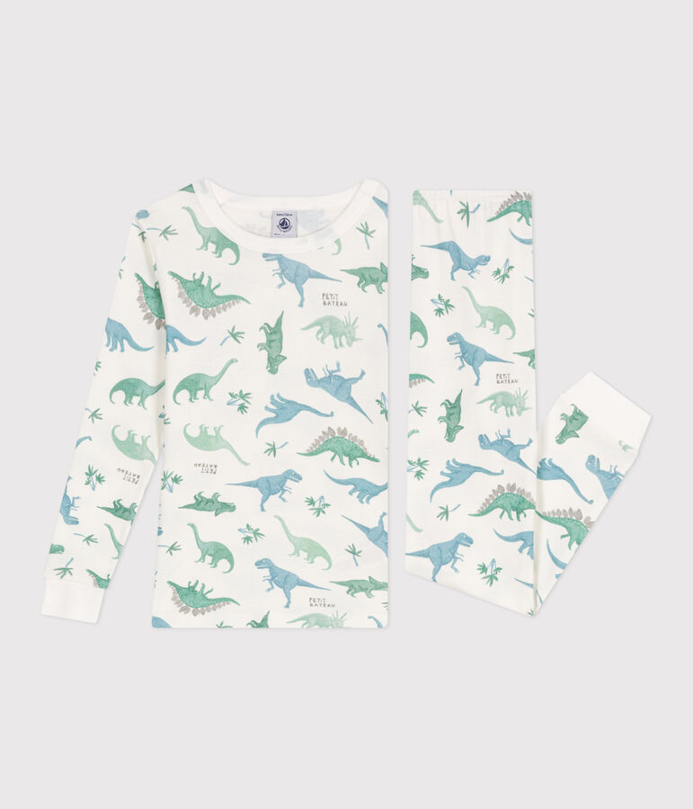 Sehr taillierter Kinderpyjama aus bedruckter Baumwolle weiss/vielfarbig