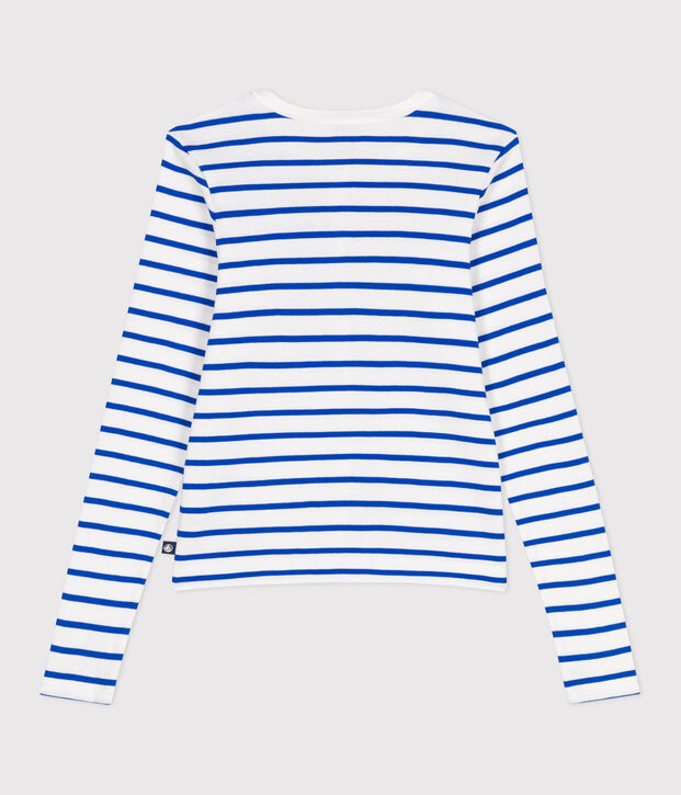 Damen-Cardigan aus einfarbiger Baumwolle weiss/blau