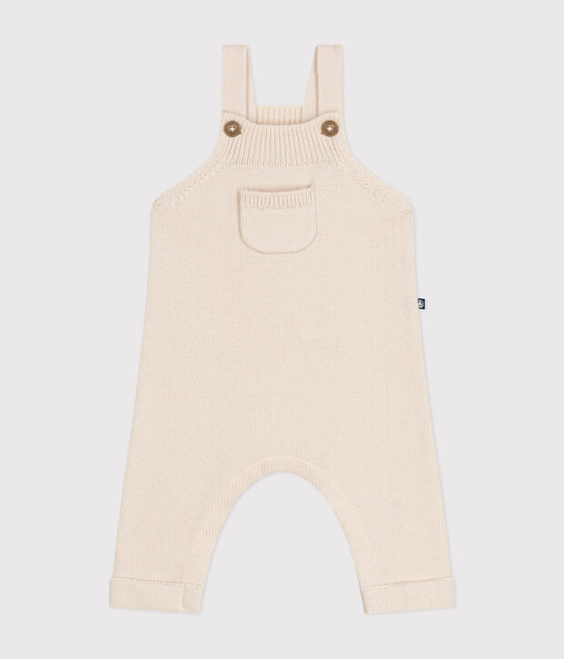 Baby-Latzhose aus Woll- und Baumwollstrick naturfarben