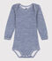 LANGÄRMELIGER GESTREIFTER BABY-BODY AUS WOLLE UND BAUMWOLLE blau MEDIEVAL/weiss MARSHMALLOW
