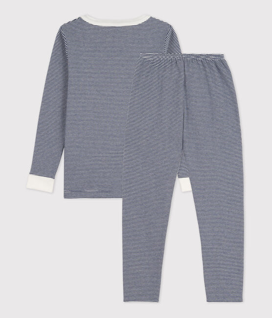 Kinderpyjama mit schlanker Passform aus Baumwolle mit Ringelstreifen blau MEDIEVAL/weiss MARSHMALLOW