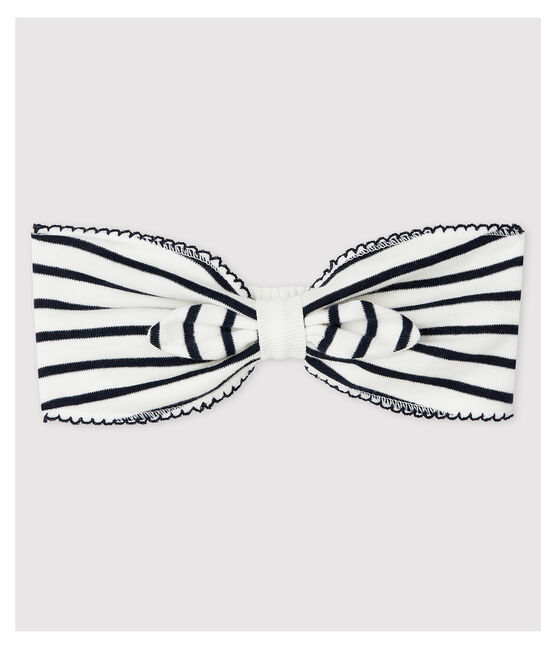 Baby-Haarband aus gestreiftem Rippstrick Mädchen weiss MARSHMALLOW/blau SMOKING