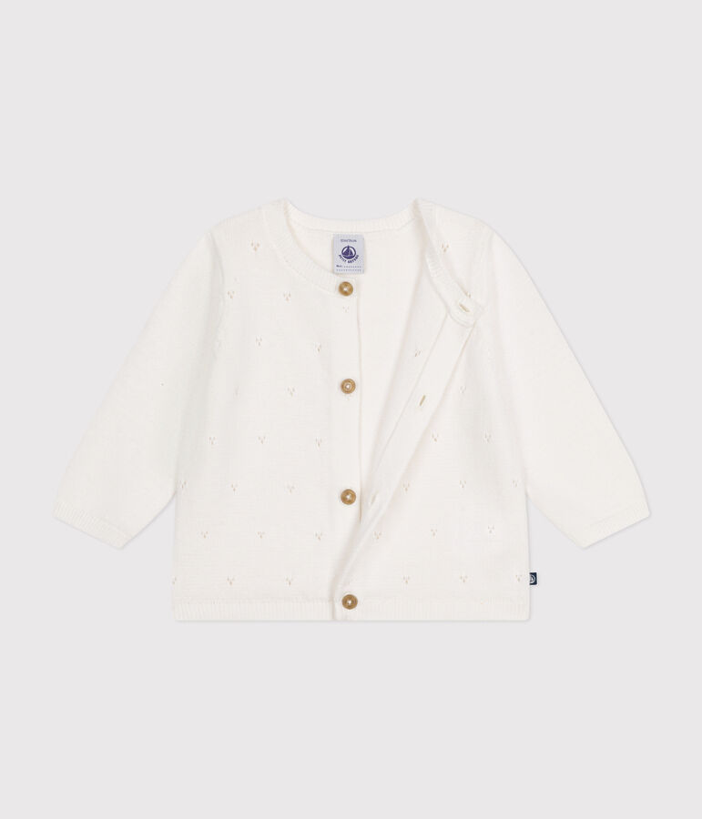 Baby-Cardigan aus Baumwollstrick in Ajour-Optik weiss MARSHMALLOW