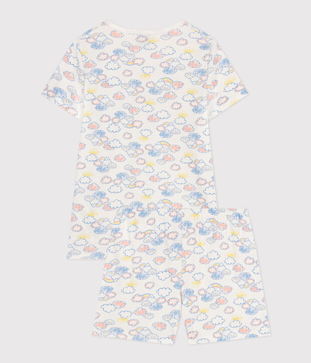 Kurzer Kinderpyjama aus Baumwolle mit Regenbogen-Printmotiv weiss/vielfarbig
