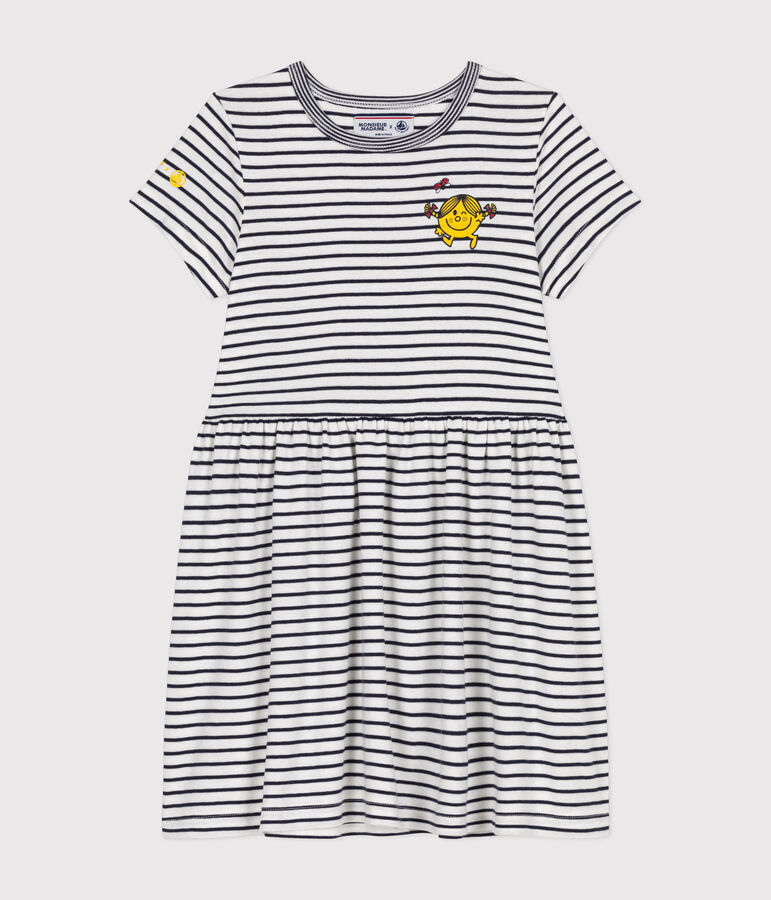 Kinder-Kleid Mr. Men und Little Miss aus Baumwolle f&uuml;r M&auml;dchen weiss/blau
