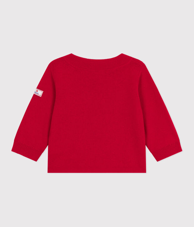 Baby-Pullover im Marine-Look aus einfarbiger Wollle und Baumwolle rot