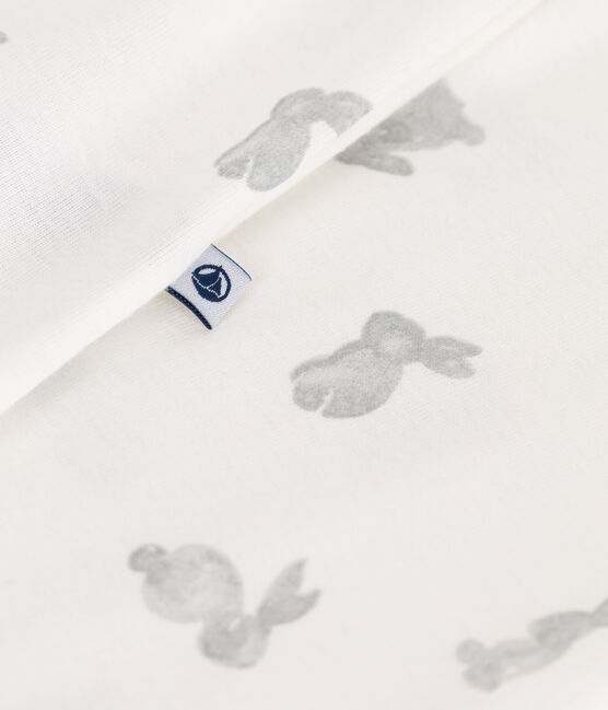 Strampler ohne Füßchen aus Baumwolle mit Hasen-Motiv weiss MARSHMALLOW/grau GRIS