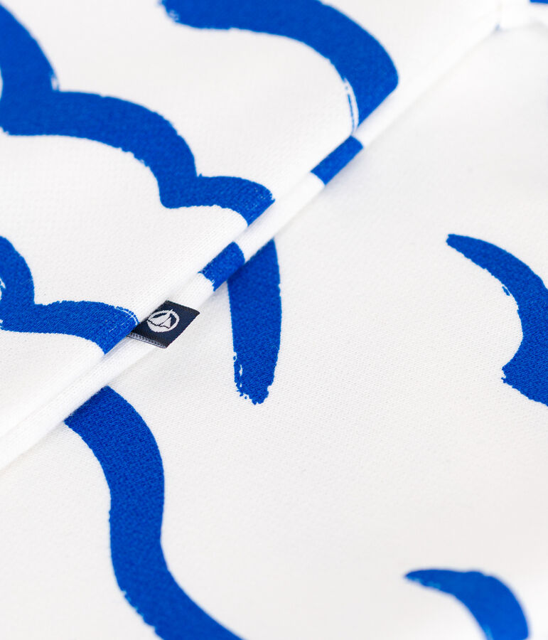 Kurz&auml;rmeliger Baby-Kurzoverall aus Baumwolle mit Hai-Motiv. weiss/blau