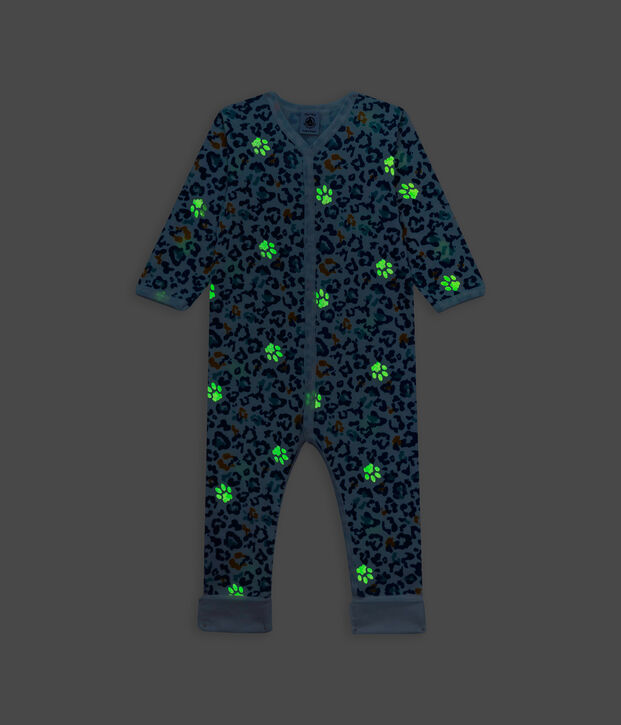 Baby-Strampler mit abnehmbaren F&uuml;&szlig;en aus Baumwolle in Leuchtfarbe mit Panther-Motiv weiss/vielfarbig